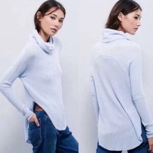 FREE PEOPLE Kristina Drippy Thermal Sweater Top High Low Hem Rayon White  XS